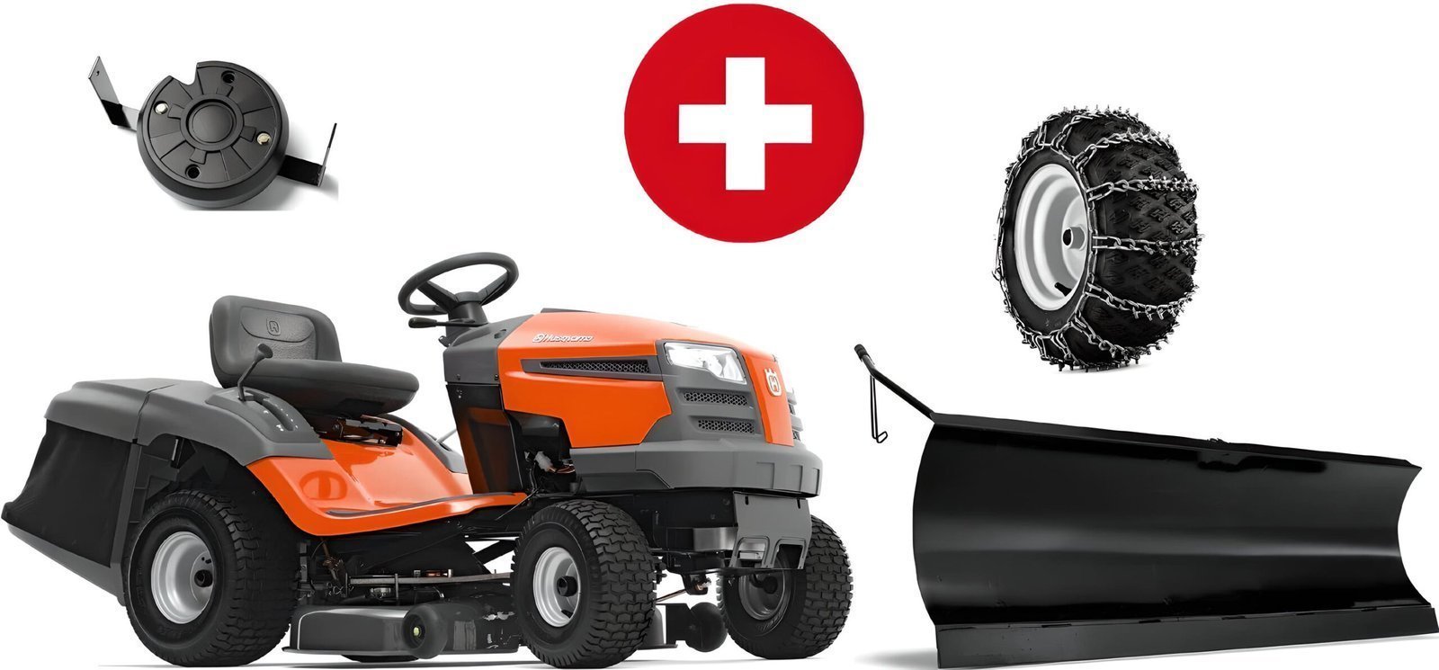 Husqvarna TC 138L Winterpaket mit Schneeschild, Gummileiste, Gewicht und Schneeketten – Modell 2025
